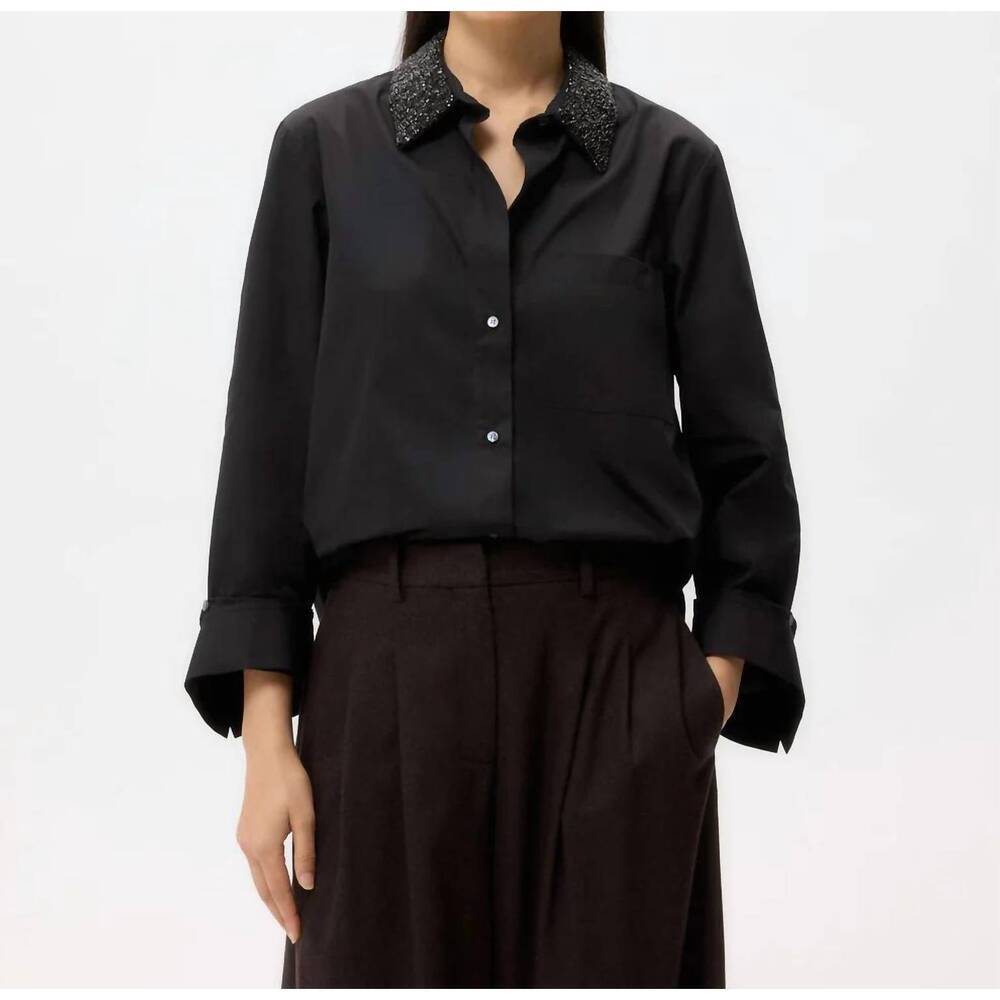 NEW TWP dude crystal collar shirt in black